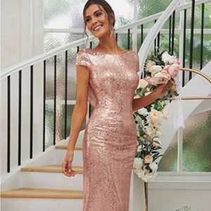 Elegant Vintage Sequins Ruched Scoop Short Sleeves Floor-Length Formal Dress